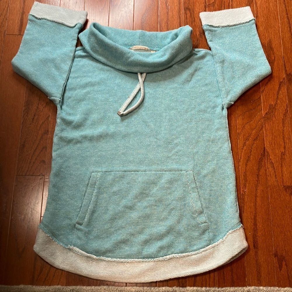 SOFT SURROUNDINGS Sz L Santorini Shores Pullover 3/4 Sleeve Teal Heather
